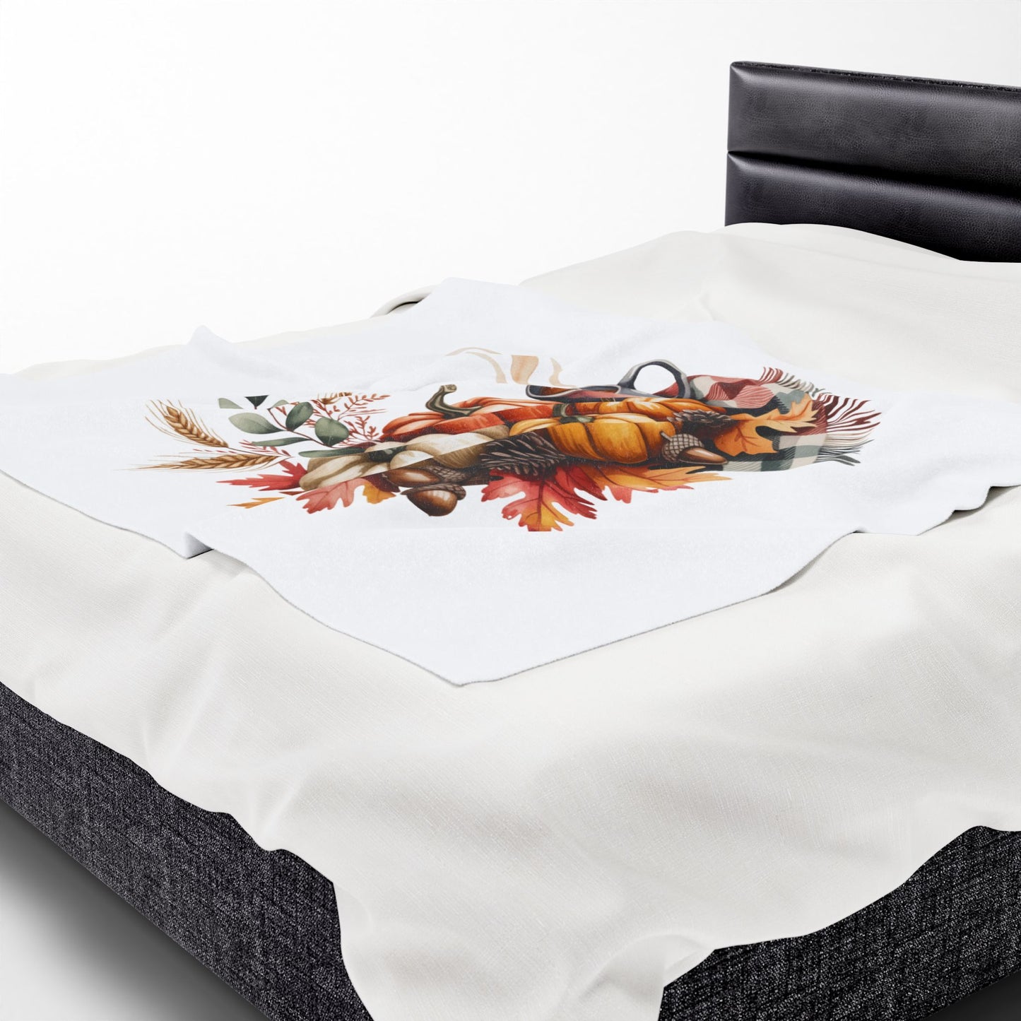 Pumpkin Plaid Fall Blanket, Cozy Autumn Throw Blanket With Pumpkins And Coffee Mug, Thanksgiving Decor, Soft Fleece Blanket Gift For Home