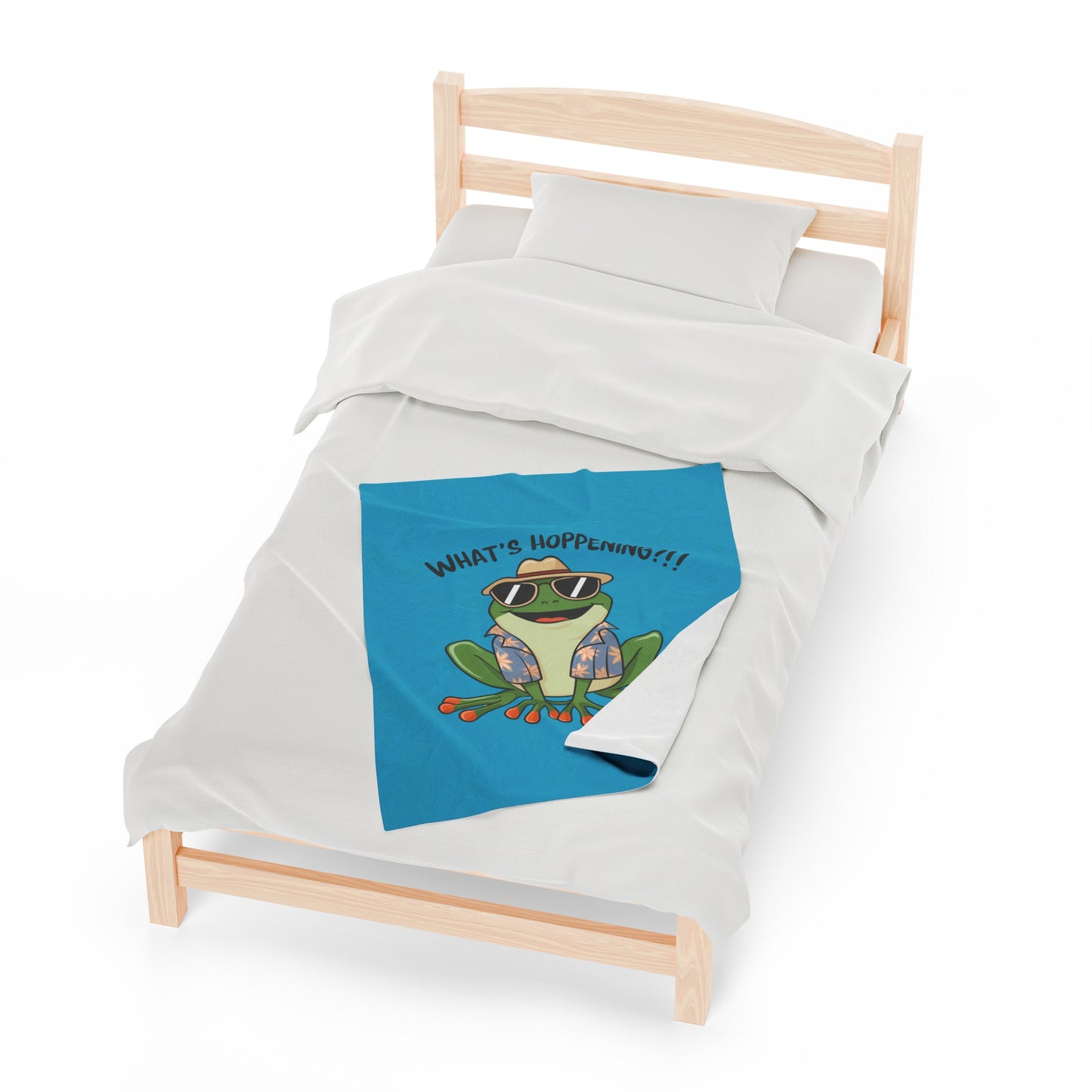 Plush Blanket - Frog What's Hoppening Pun Design