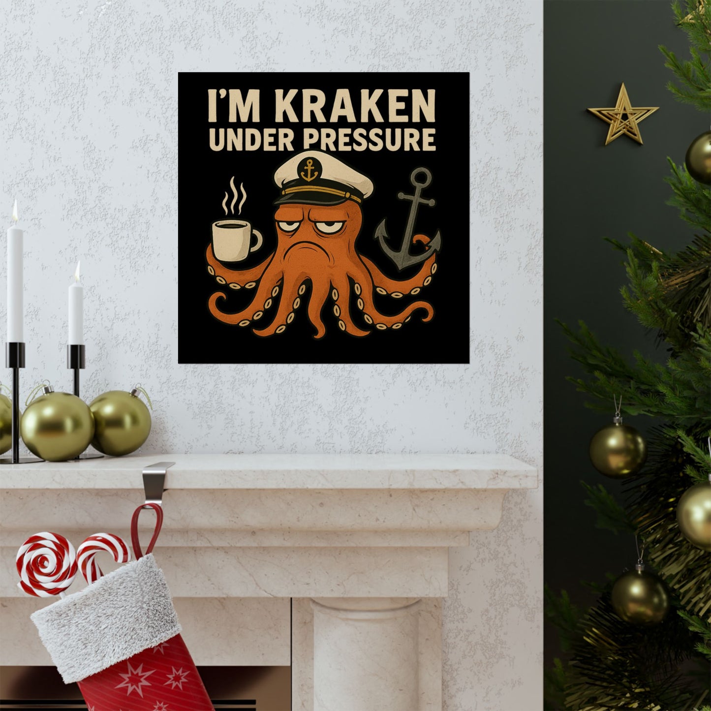 Vertical Poster with Stressed Octopus Design Nautical Decor Ocean Themed Poster Modern Home Decor Funny Poster