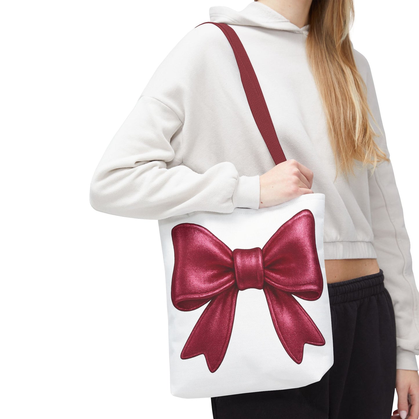 Chic Red Bow Tote Bag – Cute Girly Gift for Her, Fashionable White Bag with Red Handles, Kawaii Aesthetic Purse, Everyday Style