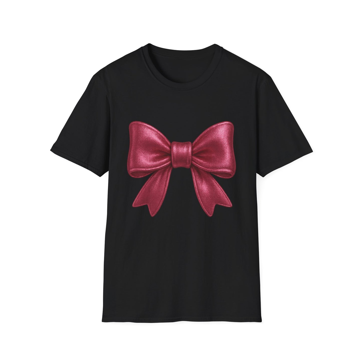 Metallic Burgundy Bow T-Shirt π | Elegant Cute Graphic Tee | Unisex Softstyle Shirt | Gift for Her, Aesthetic Outfit, Celebration Wear