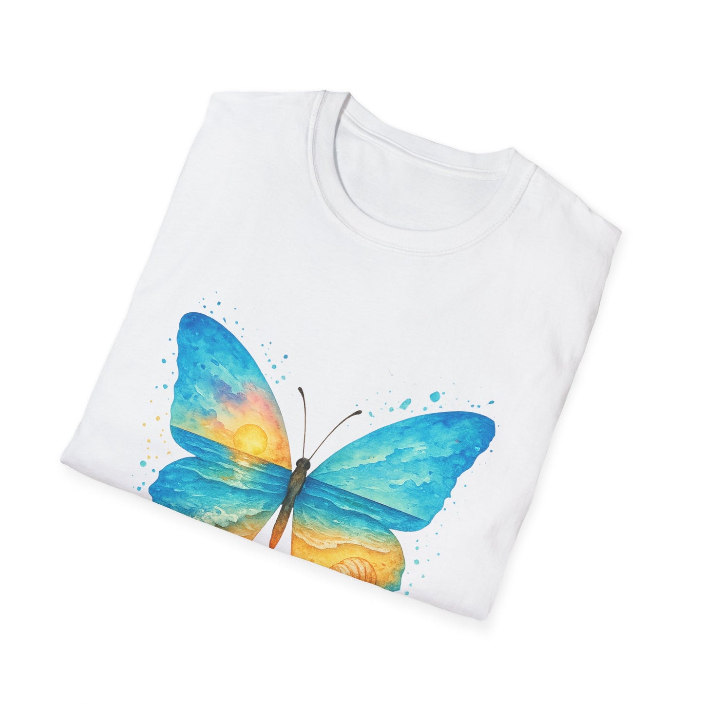 Butterfly Sunset Beach Tee - Scenic Butterfly Graphic Shirt, Nature Lover Gift, Boho Ocean Tee, Unisex Casual T-Shirt