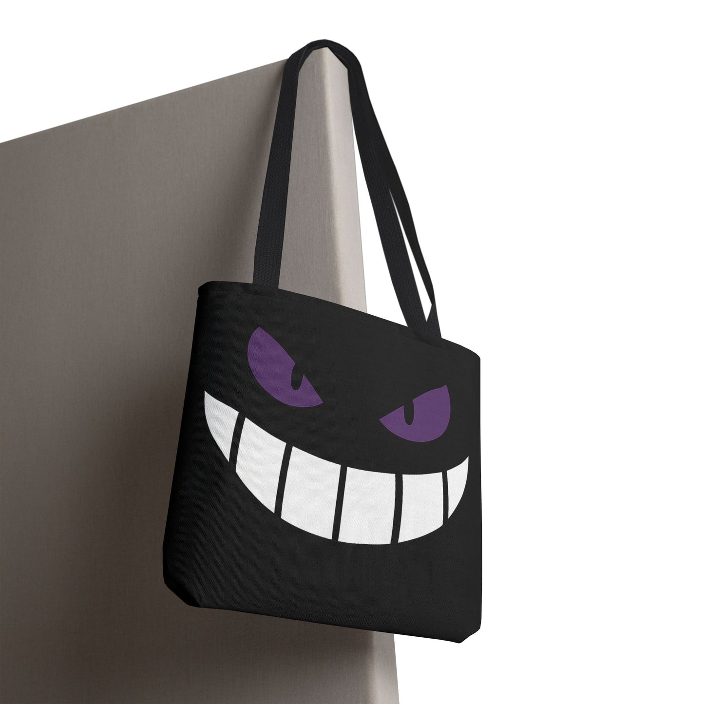 Evil Grin Tote Bag, Spooky Purple Eyes Reusable Shopping Bag, Creepy Cute Halloween Tote, Gothic Horror Canvas Bag, Gamer Room Accessory