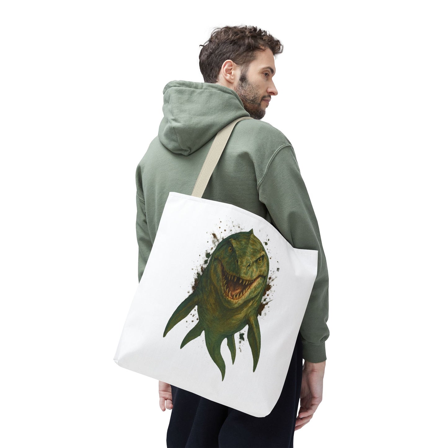 Watercolor Mosasaurus Tote Bag - Prehistoric Sea Monster Art, Dinosaur Ocean Reptile Gift, Eco Canvas Bag for Dino and Marine Fans