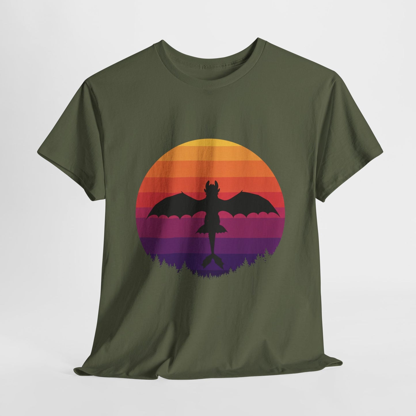 Night Dragon Sunset T-Shirt | Retro Dragon Silhouette Tee | Fantasy Dragon Shirt | Unisex Graphic Tee | Gift for Dragon Lovers