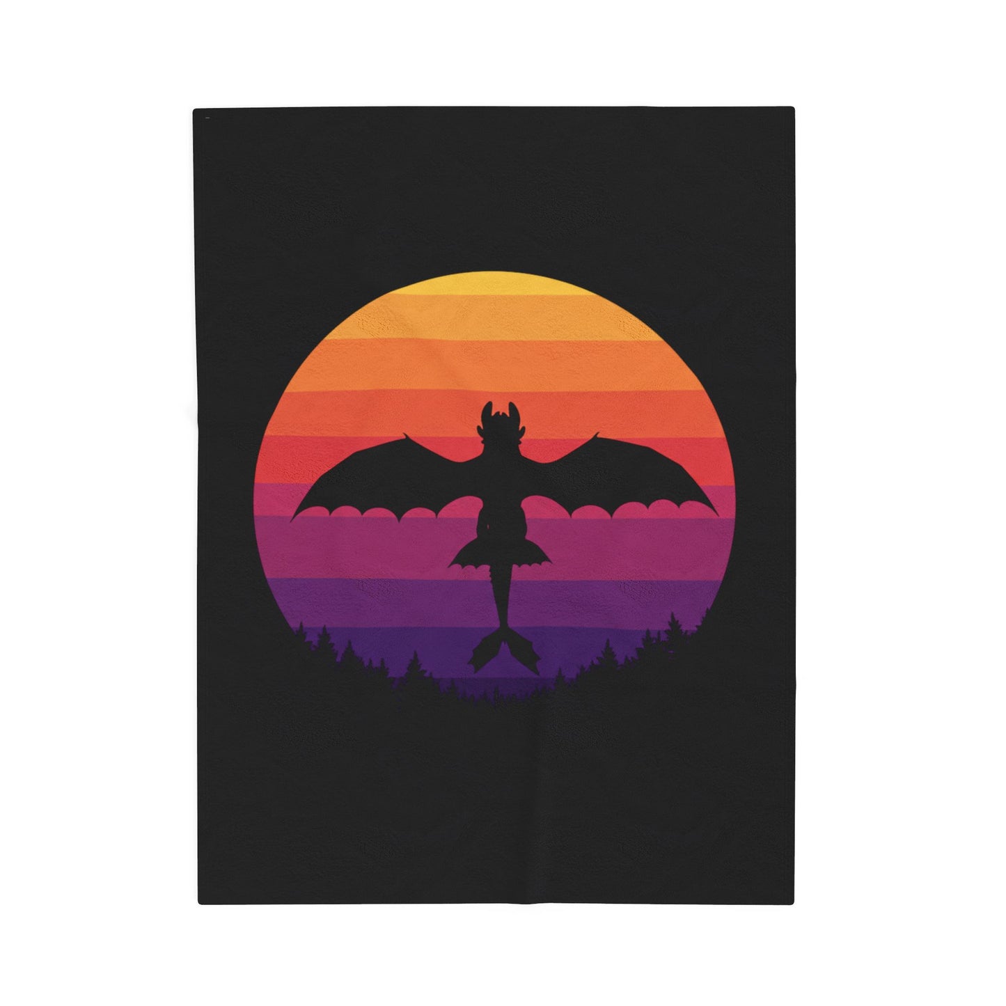 Dragon Sunset Blanket - Retro Dragon Fleece Throw - Fantasy Bedding Gift - Cool Gamer Blanket - Dragon Decor - Cozy Bed Cover for Fans