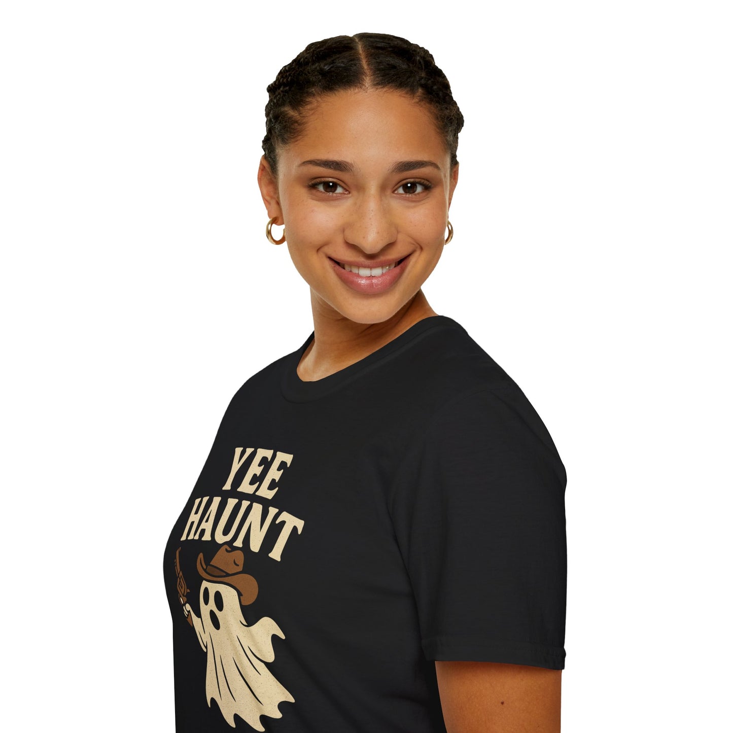 Yee Haunt Ghost Cowboy Halloween Tee - Cute Western Spooky Ghost Shirt - Boo Haw Fall Tee for Ghost Lovers - Unisex Halloween Graphic T-Shirt