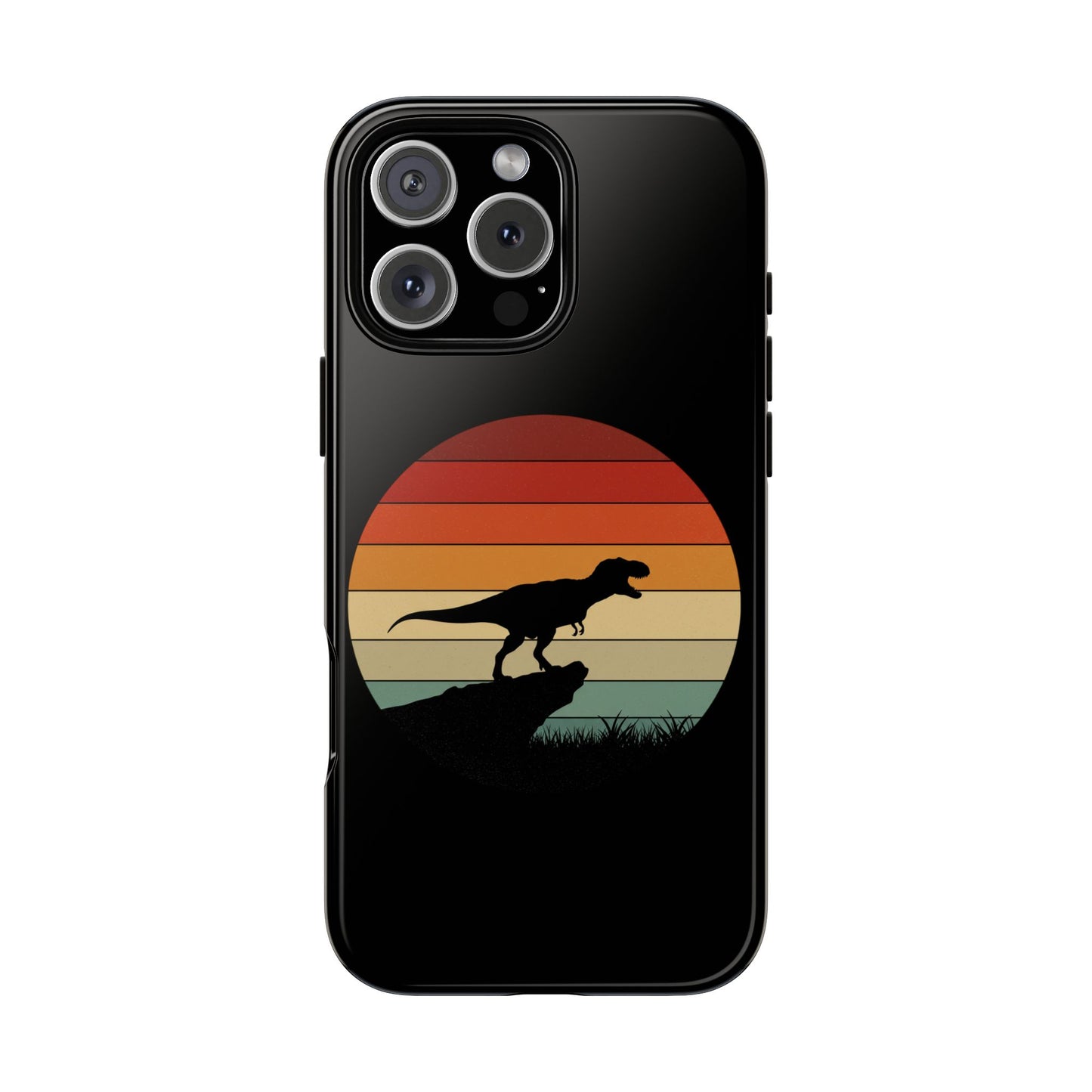 Retro Sunset Dinosaur iPhone Case | T‑Rex Silhouette Vintage Phone Cover for iPhone 14/15/16 Pro | Aesthetic Dinosaur Gift