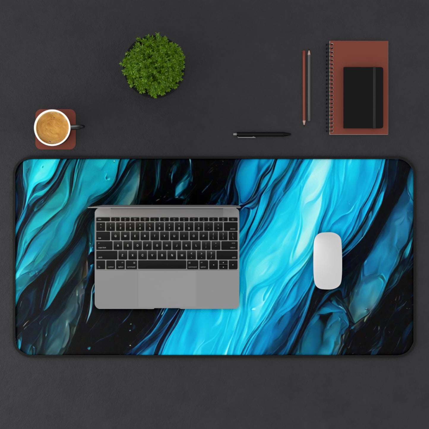 Elegant Blue Marble Desk Mat – Stylish Office Decor for Home and Workspaces