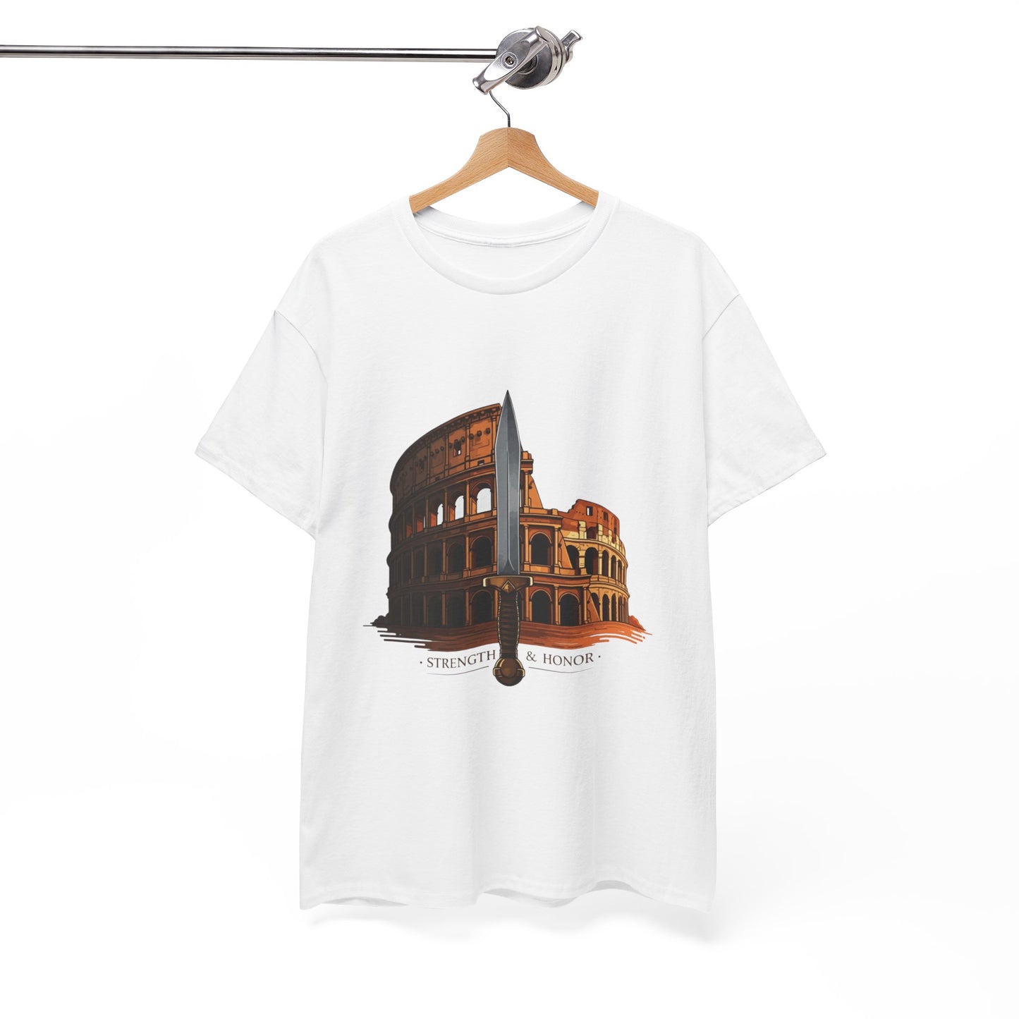 Strength & Honor Gladiator Shirt – Roman Colosseum Sword Graphic Tee – Ancient Rome History T-Shirt for Gladiator & Travel Fans