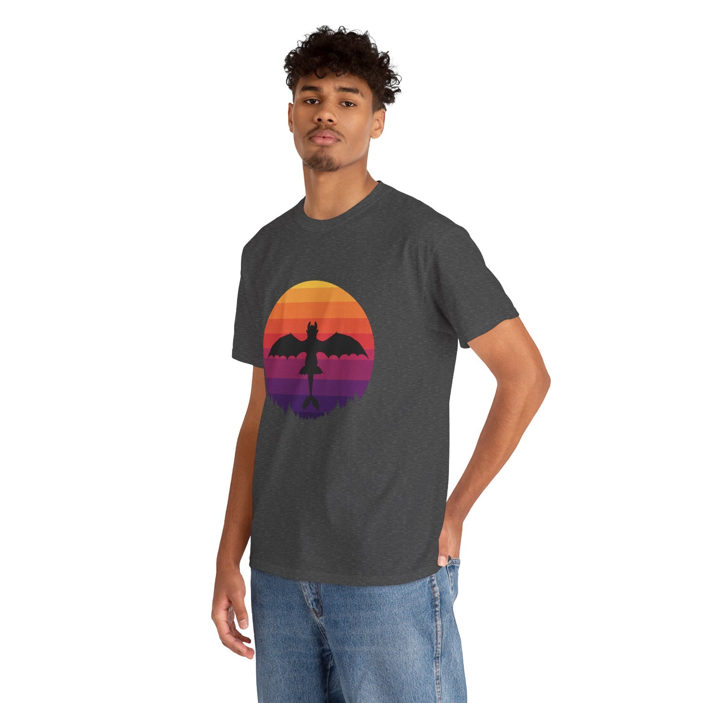 Night Dragon Sunset T-Shirt | Retro Dragon Silhouette Tee | Fantasy Dragon Shirt | Unisex Graphic Tee | Gift for Dragon Lovers