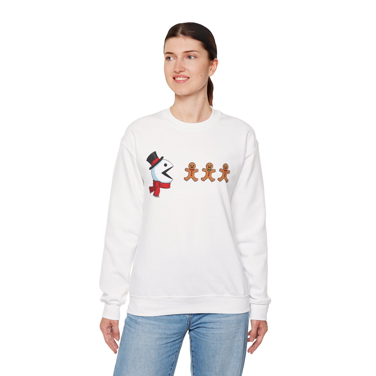Funny Snowman And Gingerbread Sweatshirt, Cute Christmas Crewneck, Holiday Winter Sweater, Festive Graphic Pullover For Men And Women