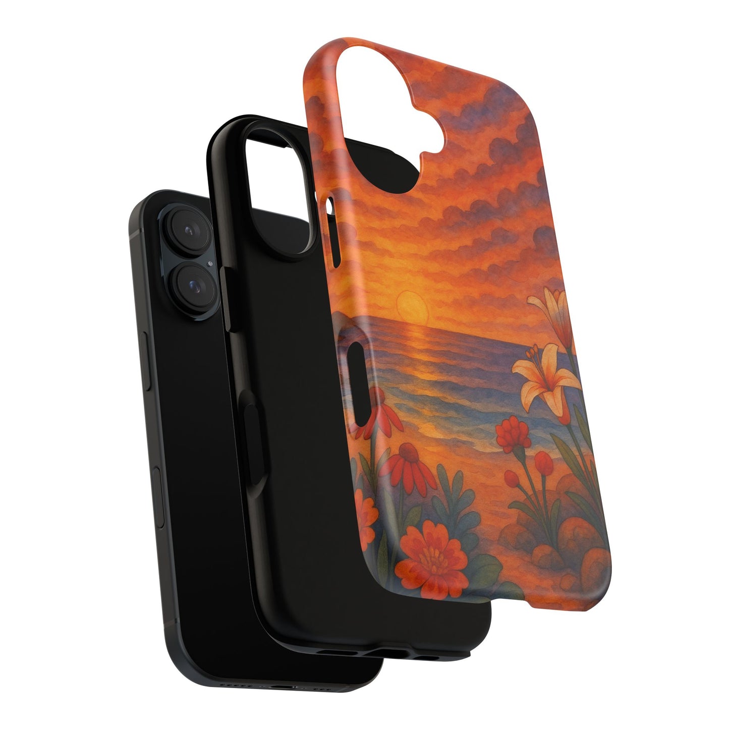 iPhone Case - Floral Ocean Sunset Watercolor Tough Case Nautical Phone Case Beach iPhone Case Ocean Sunset Theme