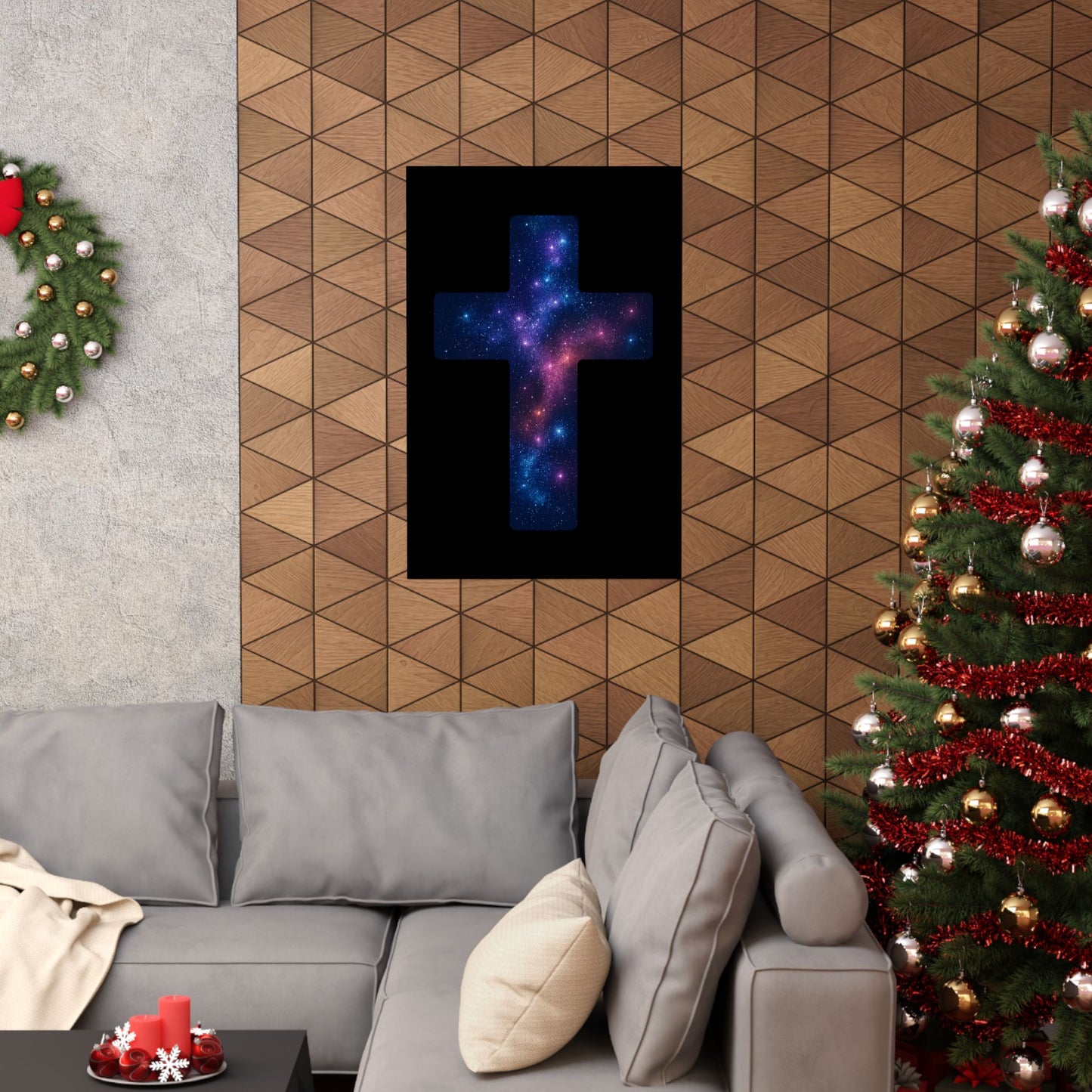 Vertical Poster - Galactic Cross Design Christian Poster Spiritual Decor Religious Art Faith Based Decoration Gift for Believers