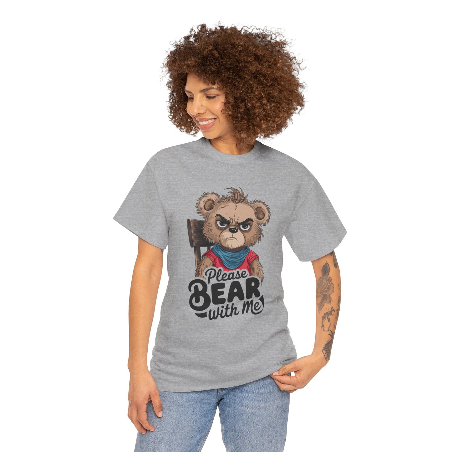 Grumpy Bear Graphic Tee – Please Bear With Me Shirt – Funny Animal T‑shirt – Sarcastic Humor Gift – Cute Bear Meme Art Tee