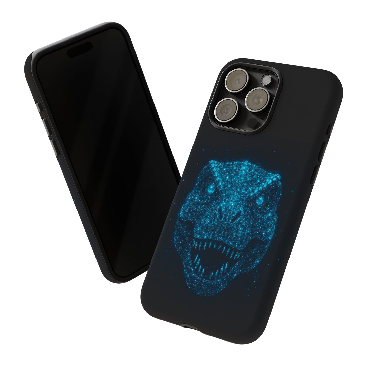 Bioluminescent Particle T-Rex iPhone Case - Galaxy-Style Cosmic Dino on Tough Dual-Layer Cover, Gift for Dino & Space Fans
