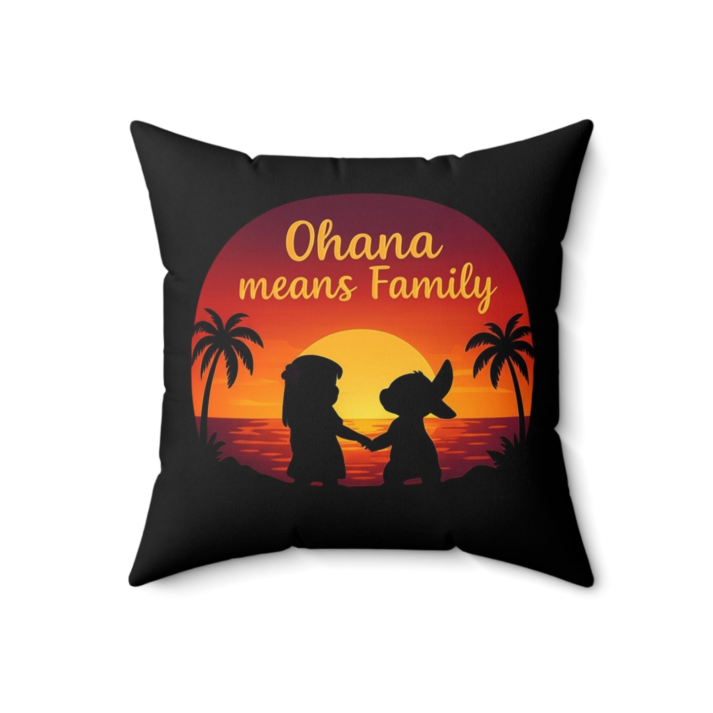 Ohana Means Family Pillow – Tropical Throw Pillow, Hawaiian Sunset Decor, Cute Disney-Inspired Gift, Tropical Couch Accent