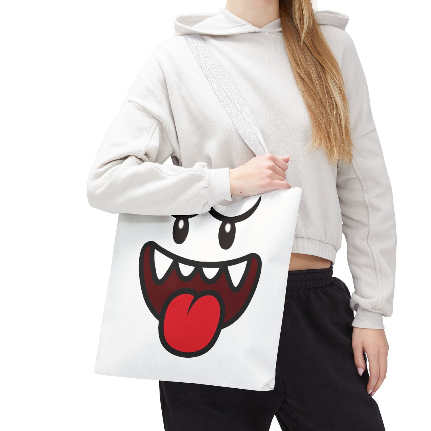 Funny Ghost Face Tote Bag, Spooky Halloween Shopping Bag, Creepy Cute Gamer Tote, Novelty Reusable Canvas Bag, Horror Themed Trick or Treat Bag