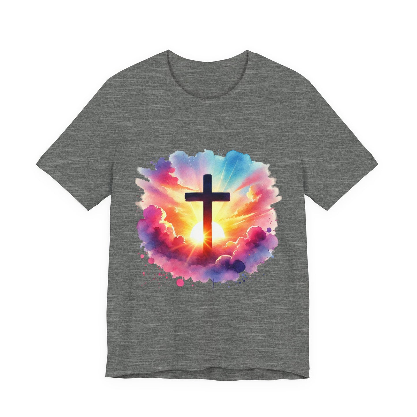 Faith Cross Sunburst Christian Tee | Inspirational Christian T-Shirt | Colorful Sunrise Cross Shirt | Faith Gifts for Women Men