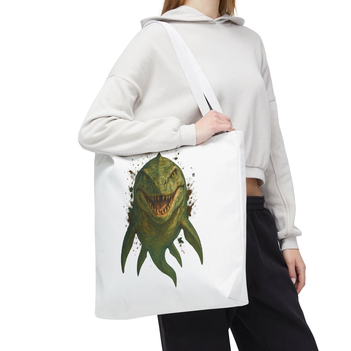 Watercolor Mosasaurus Tote Bag - Prehistoric Sea Monster Art, Dinosaur Ocean Reptile Gift, Eco Canvas Bag for Dino and Marine Fans