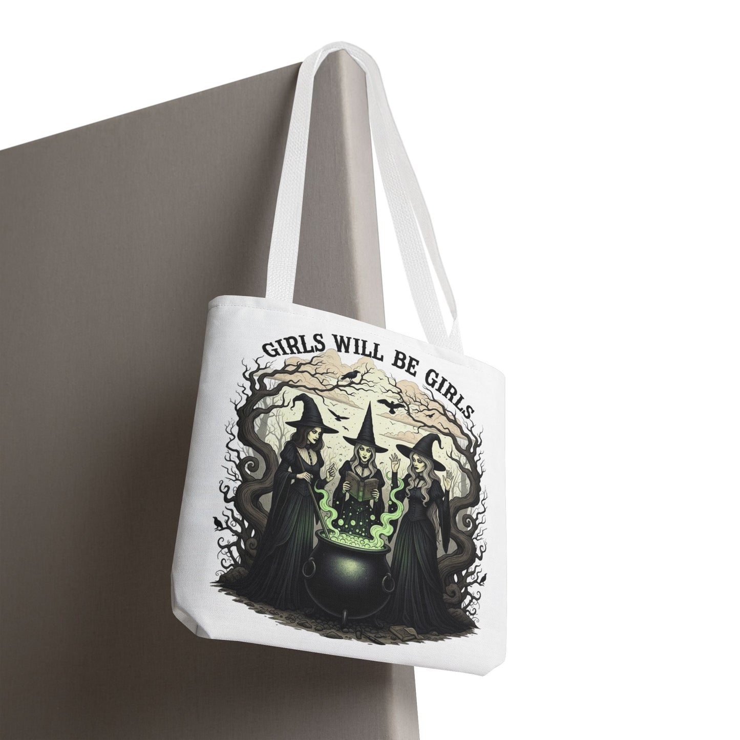 Girls Will Be Girls Halloween Tote Bag, Witchy Aesthetic Bag, Gothic Witches Cauldron Art, Spooky Gift, Reusable Eco Tote For Halloween Lovers