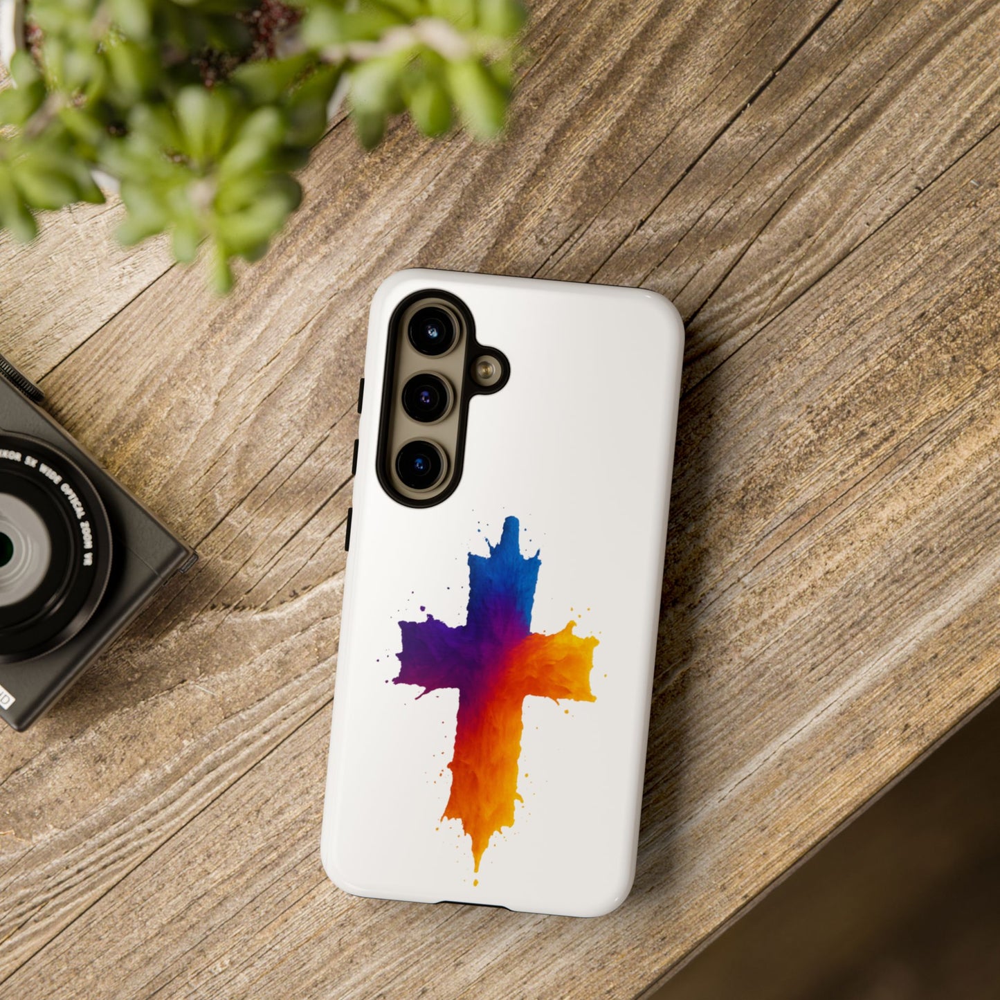 Christian Cross Phone Case – Vibrant Watercolor Design, Faith-Based Gift, Bible Verse Inspired Cell Cover