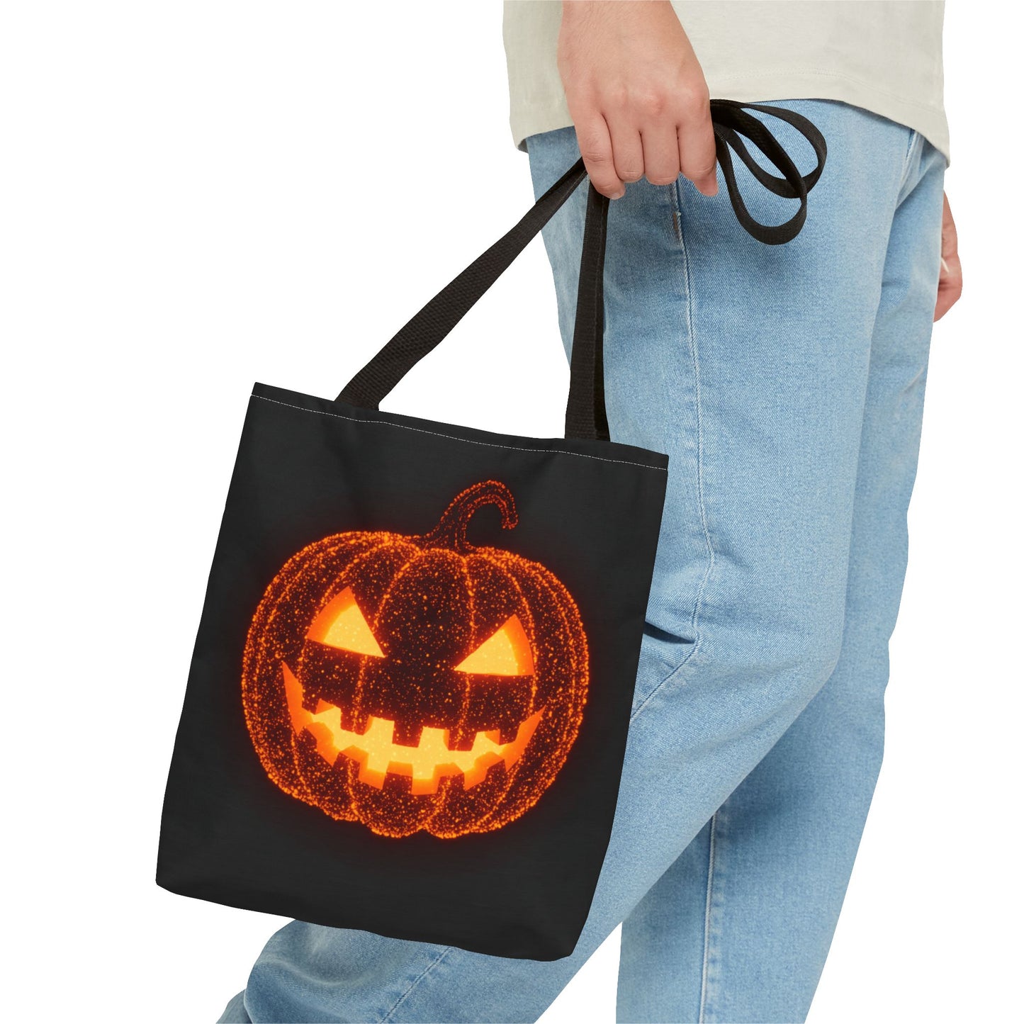 Glowing Pumpkin Tote Bag, Jack O Lantern Halloween Canvas Tote, Spooky Trick Or Treat Bag, Reusable Pumpkin Design Tote, Halloween Gift Bag