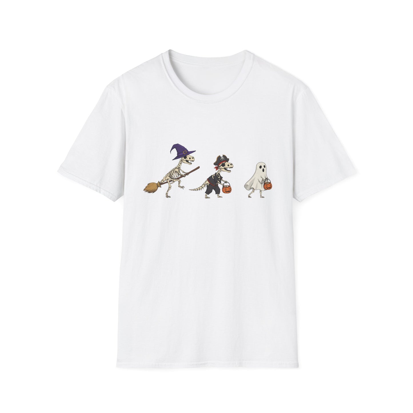 Halloween Dinosaur Skeleton Shirt - Trick-or-Treat Dino Tee, Funny T-Rex Ghost and Witch Costume Shirt, Spooky Cute Skeleton Tee, Unisex