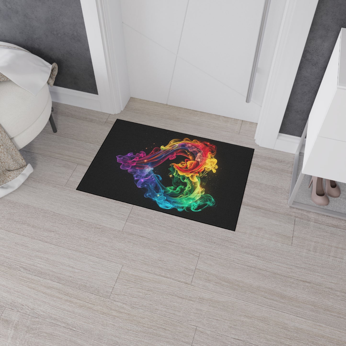 Floor Mat - Colorful Heart Shaped Smoke Design