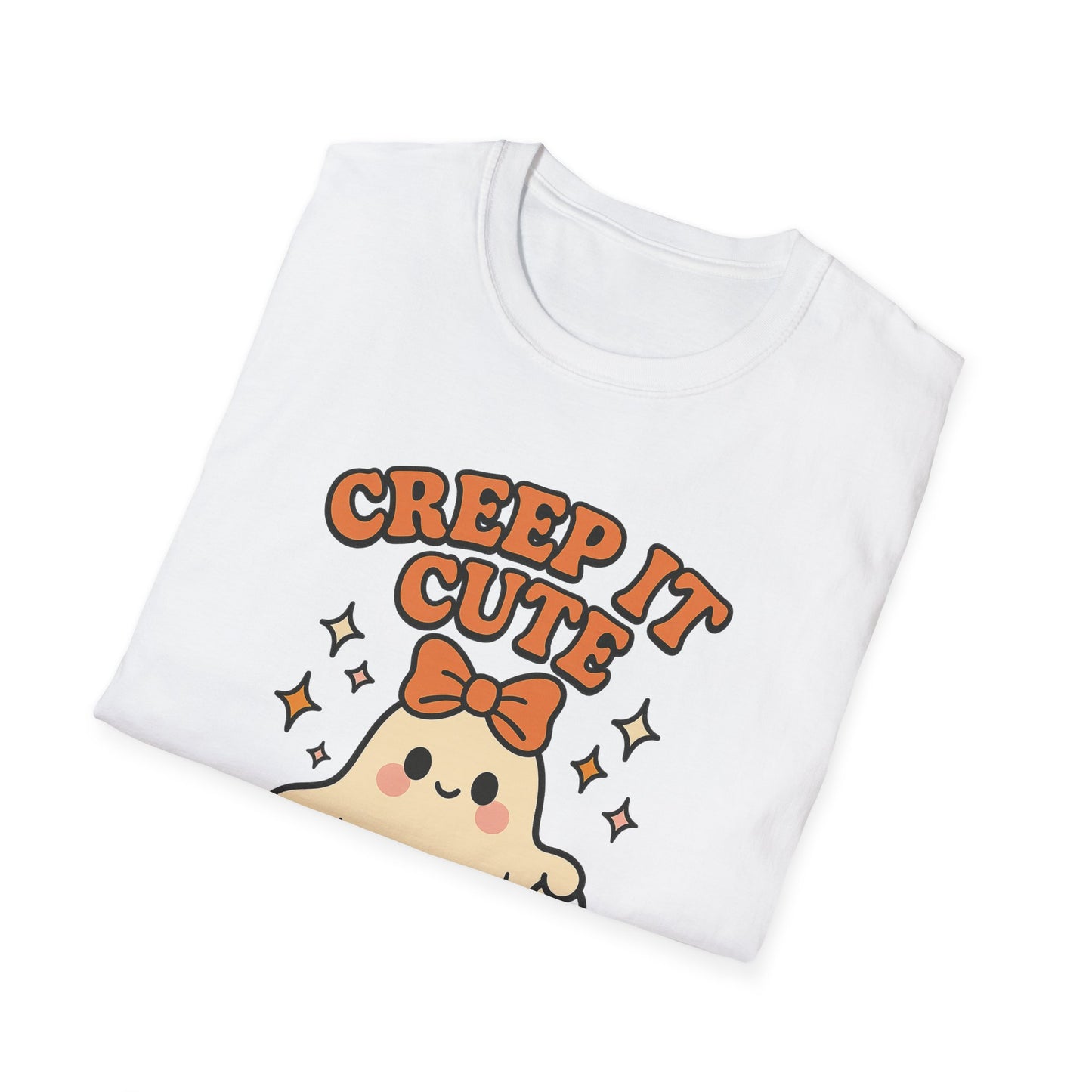 Creep It Cute Ghost Halloween Shirt - Kawaii Ghost Tee with Bow and Pumpkin, Spooky-Cute Fall Graphic T-Shirt, Spooky Season Halloween Top