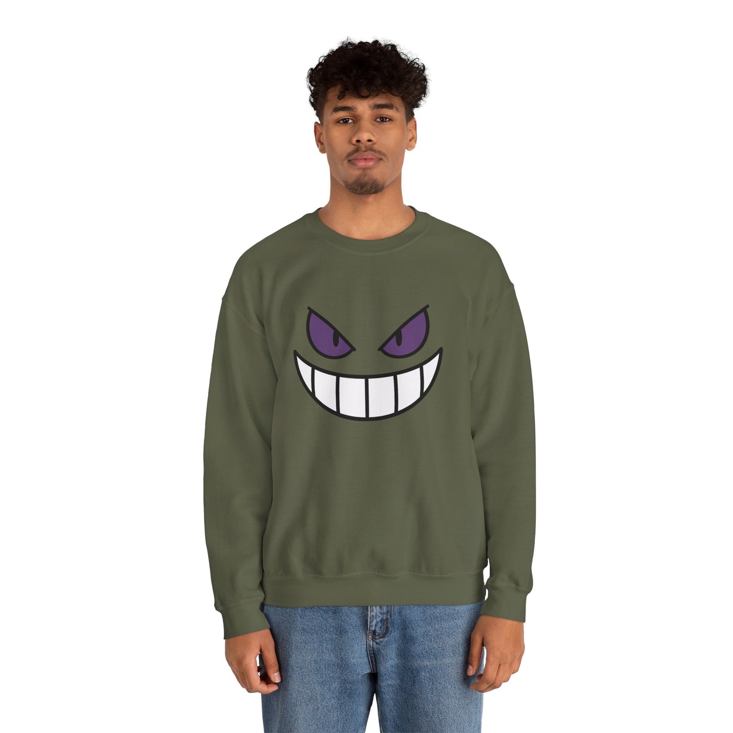 Sinister Grin Sweatshirt, Creepy Smile Crewneck, Dark Cartoon Face Sweatshirt, Halloween Gothic Sweatshirt, Spooky Grin Pullover