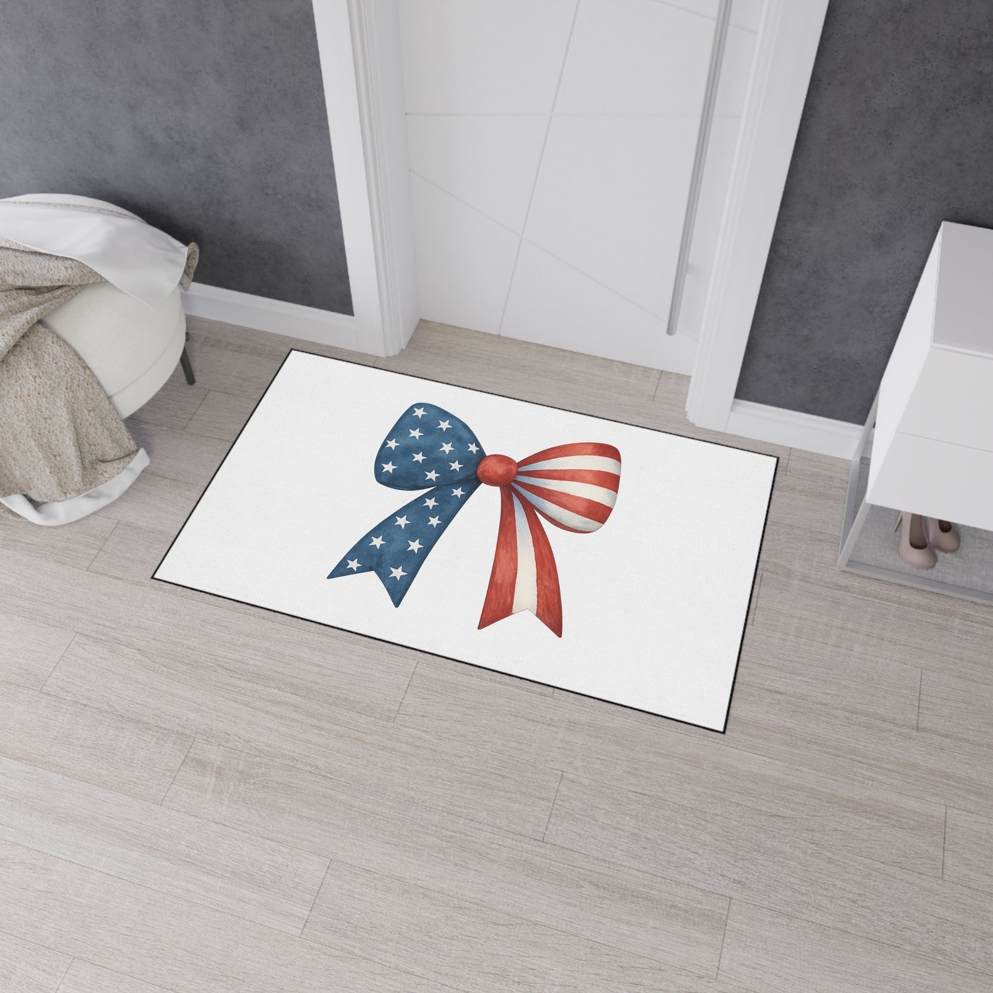 Patriotic Bow Door Mat | 4th of July Mat | American Flag Doormat | USA Stars Stripes Rug | July 4th Entryway Decor | Red White Blue Rug