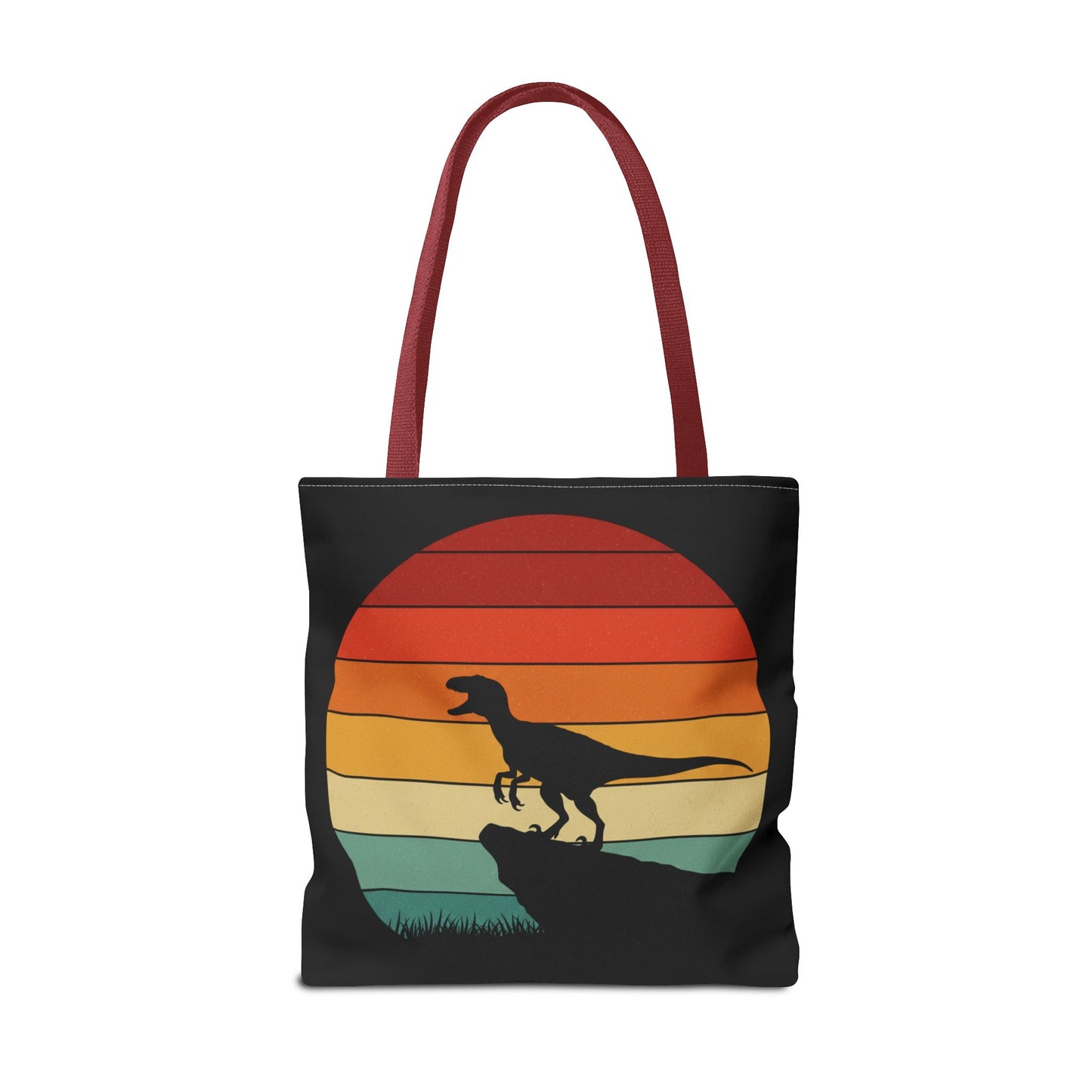 Retro Dino Sunset Tote Bag - Eco Canvas Dinosaur Beach Bag | Sustainable and Stylish Camping, Dino Lover Gift, Reusable Market Tote