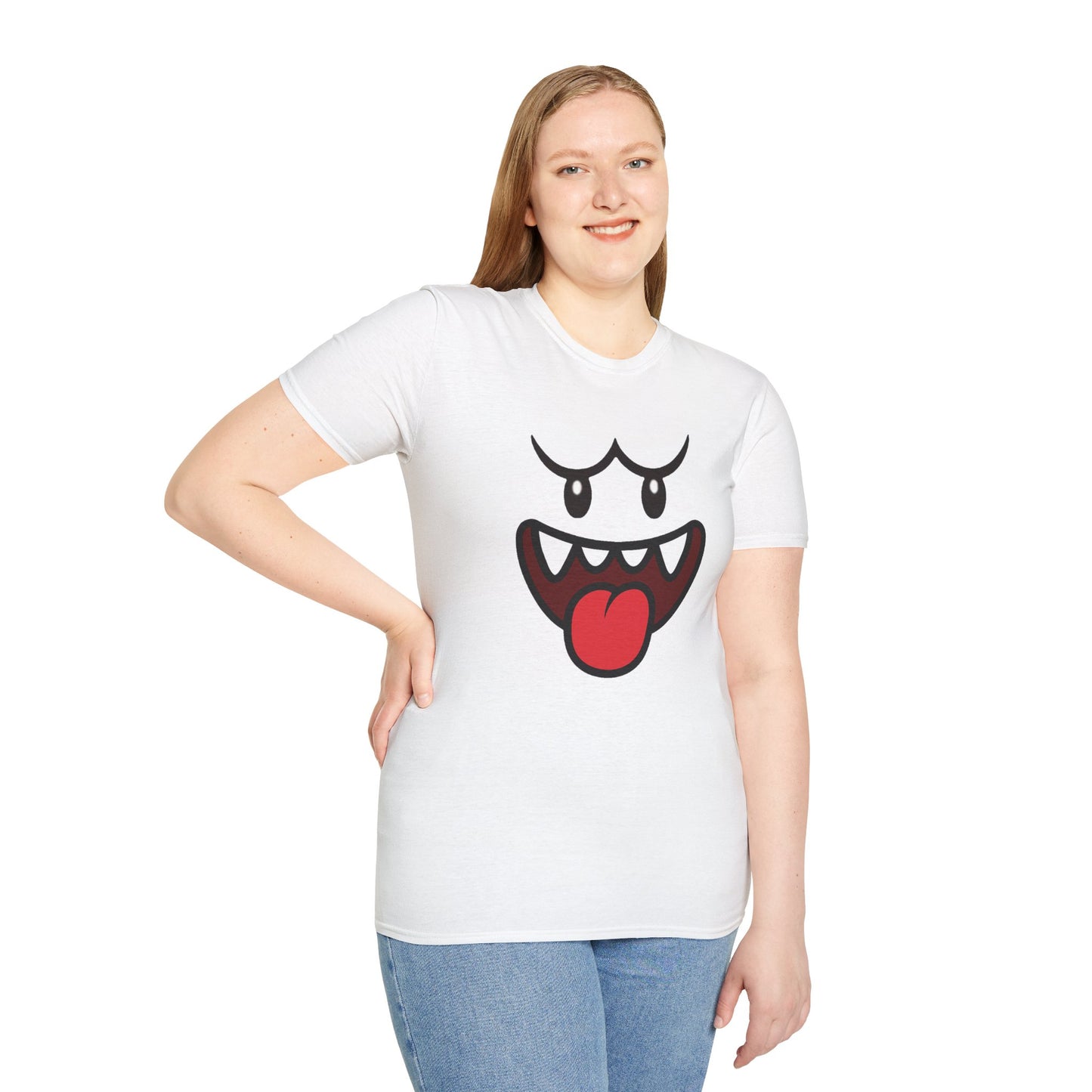 Ghost Face Graphic T-Shirt – Funny Spooky Cute Retro Halloween Tee, Y2K Nostalgia Bold Design, Soft Cotton, Fall Gift Shirt