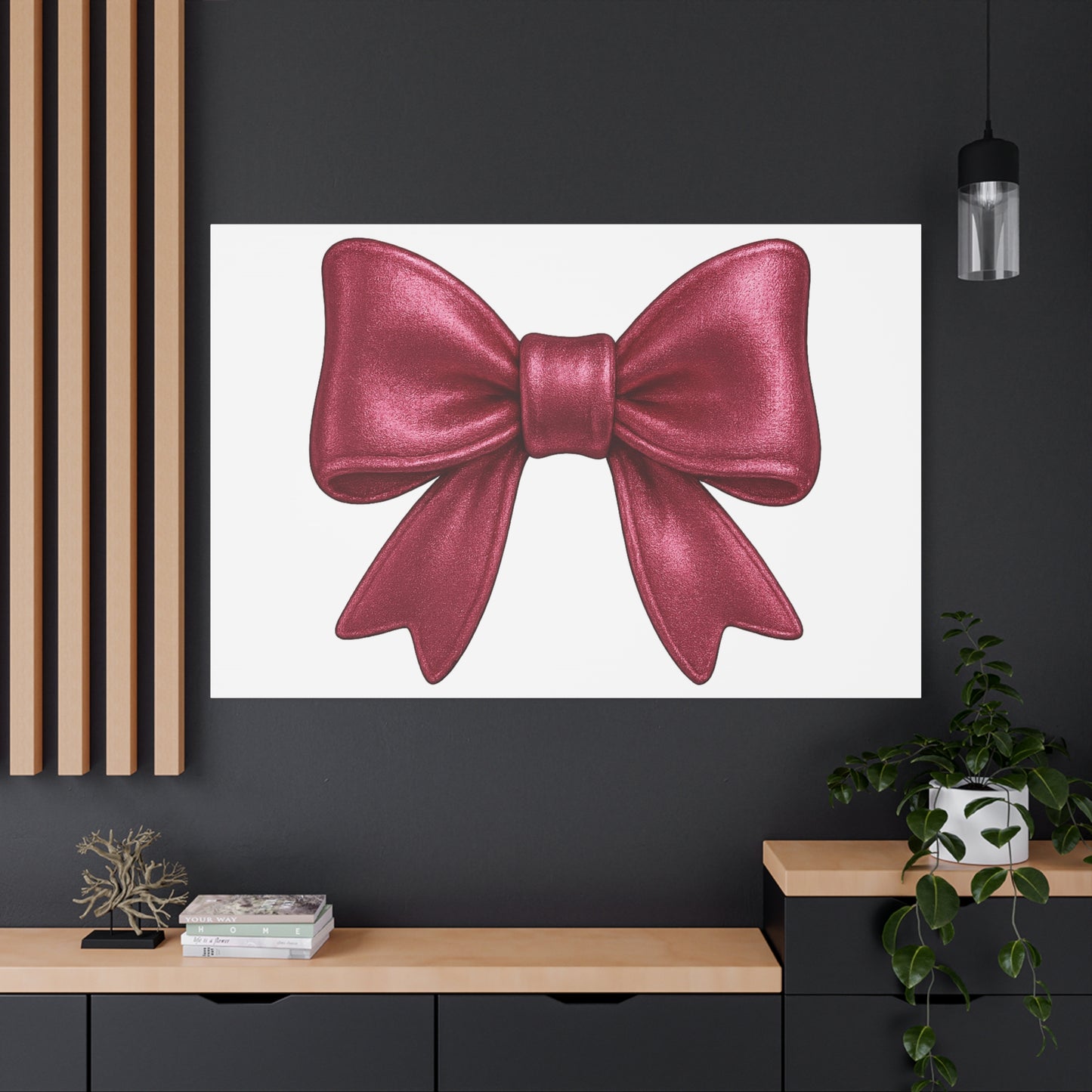 Red Bow Canvas Wall Art – Modern Christmas Decor, Gift for Her, Glam Room Wall Print, Elegant Ribbon Artwork