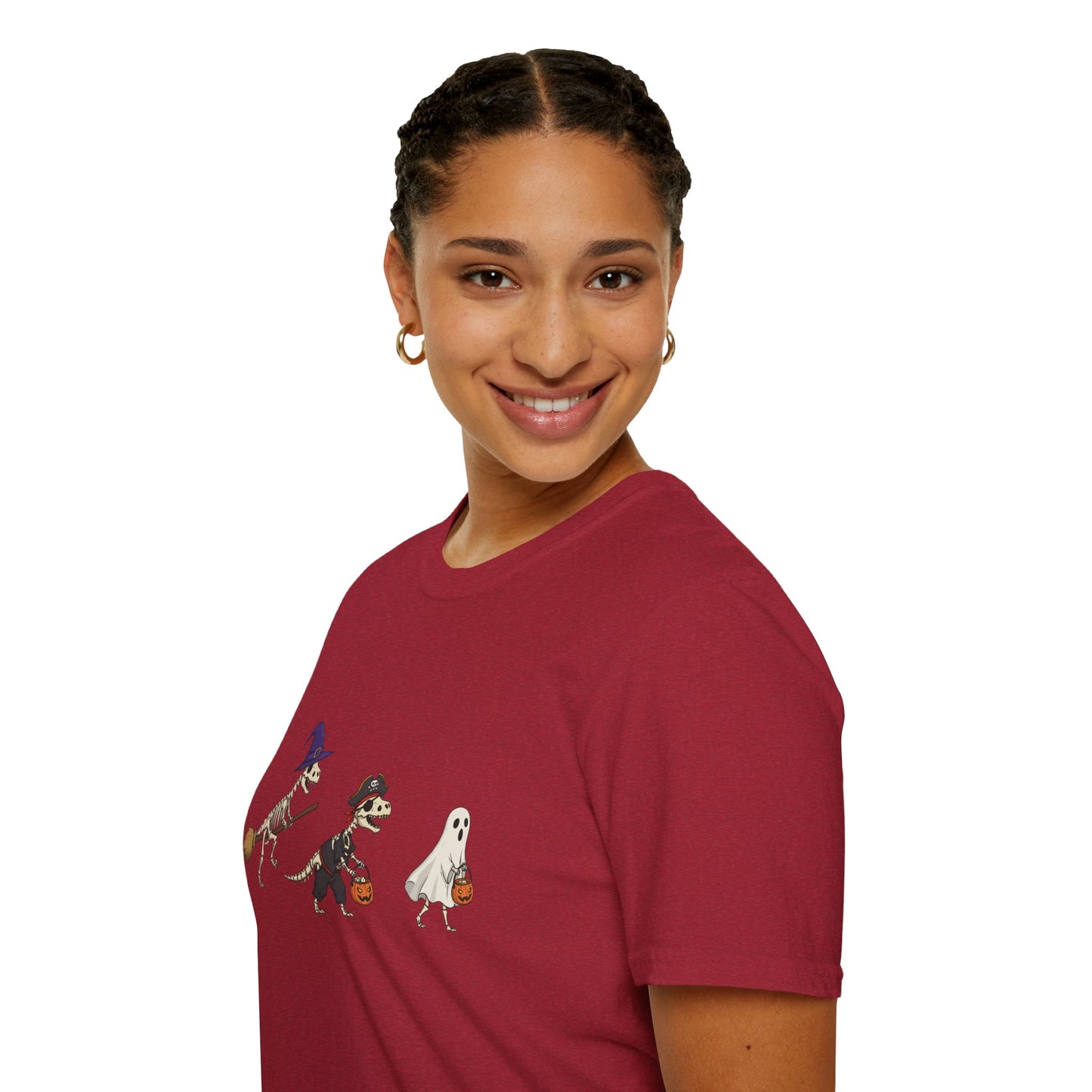 Halloween Dinosaur Skeleton Shirt - Trick-or-Treat Dino Tee, Funny T-Rex Ghost and Witch Costume Shirt, Spooky Cute Skeleton Tee, Unisex
