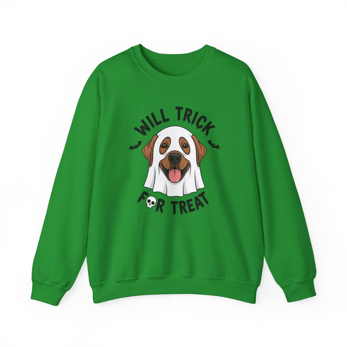 Will Trick for Treat Sweatshirt, Ghost Dog Halloween Crewneck, Funny Pet Costume Graphic Pullover, Trick-or-Treat Dog Lover Gift Sweater