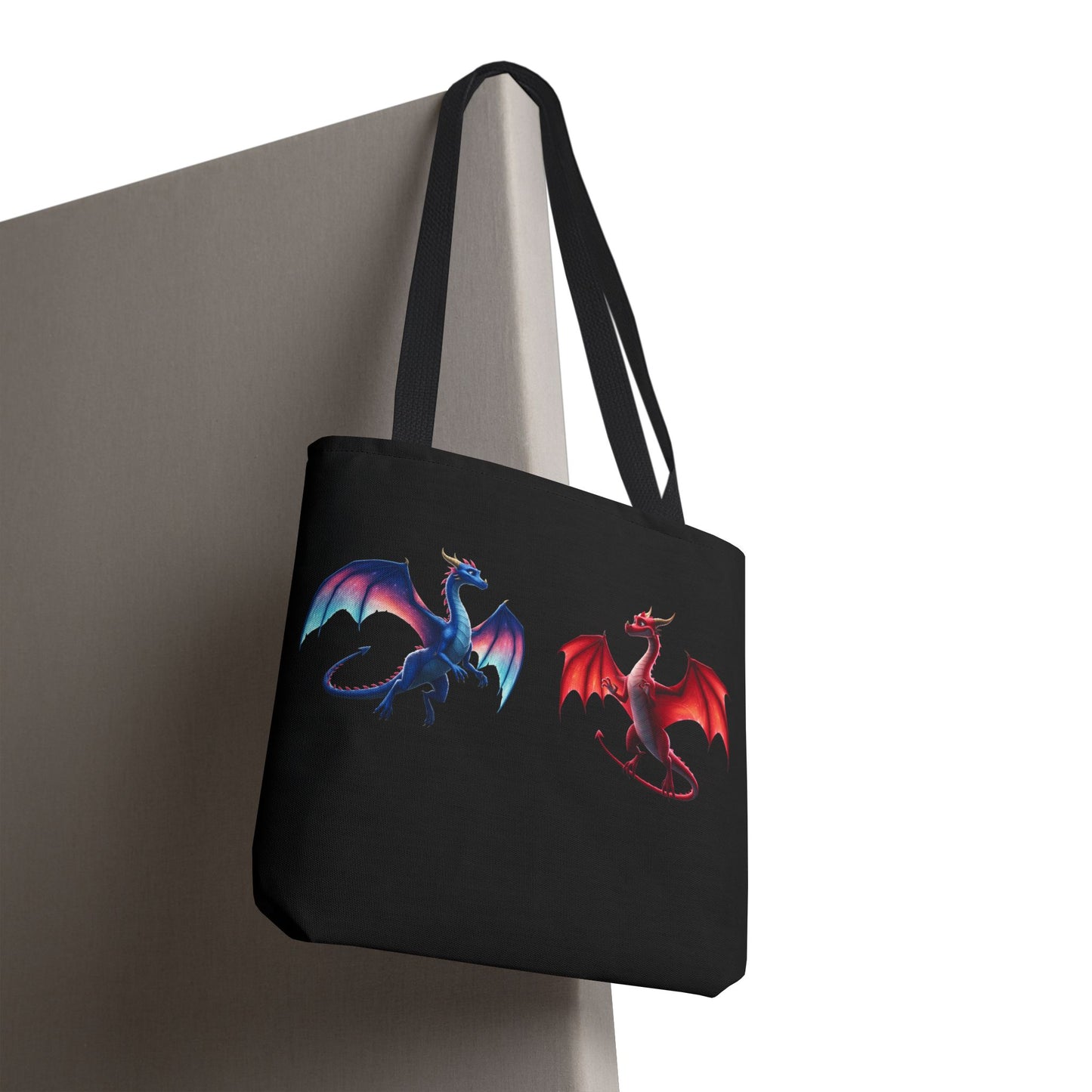 Double-Sided Fantasy Dragon Tote Bag - Cute Green & Blue-Red Dragons, Eco Canvas Book Lover Gift, Reusable Shopping Tote