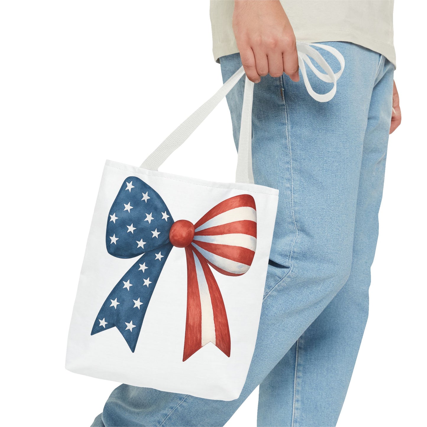 Patriotic Bow Tote Bag | 4th of July Reusable Bag | American Flag Tote | USA Stars Stripes Bag | Independence Day Gift | USA Market Bag
