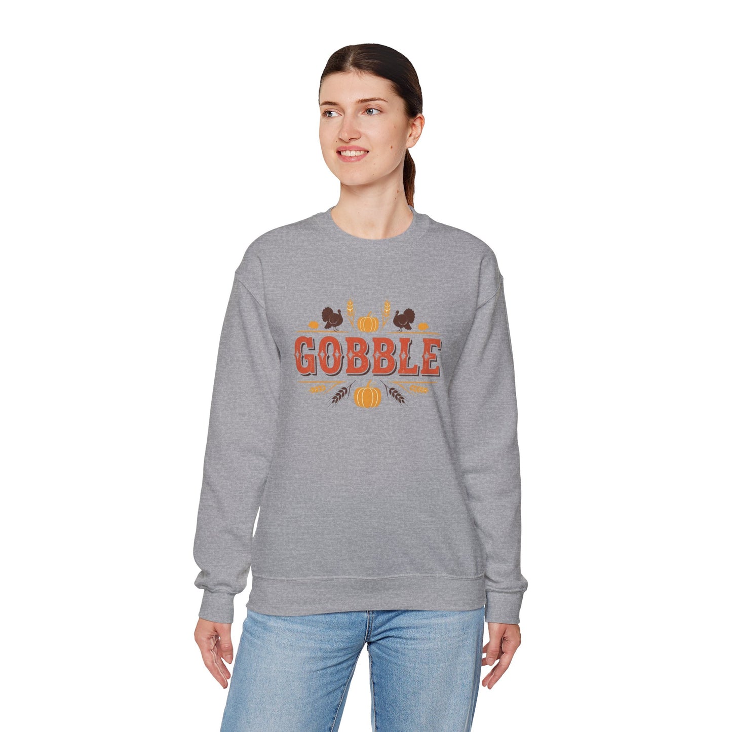 Gobble Thanksgiving Sweatshirt, Fall Pumpkin Turkey Shirt, Cozy Autumn Crewneck, Cute Gobble Pullover, Thanksgiving Dinner Outfit