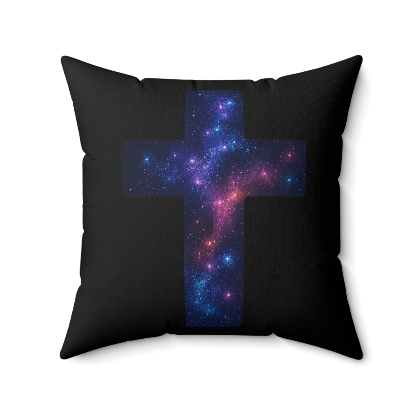 Square Pillow - Cosmic Cross Design Christian Pillow Spiritual Decor Faith Based Throw Religious Decoration Gift for Believers