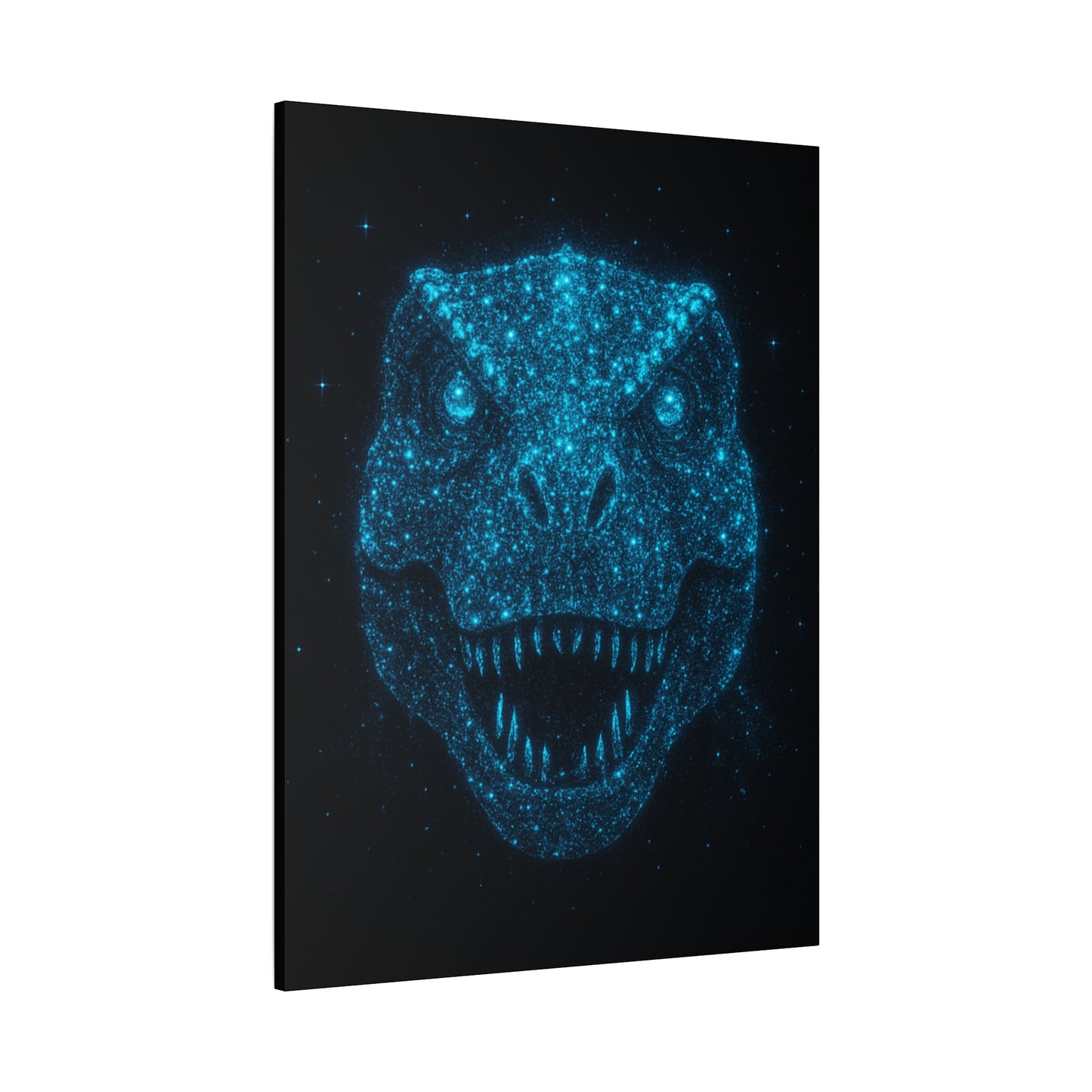 T-Rex Canvas Art - Blue Bioluminescent Particles Dinosaur Wall Decor, Modern Sci-Fi Bedroom Print, Kids and Adult Room Art Gift