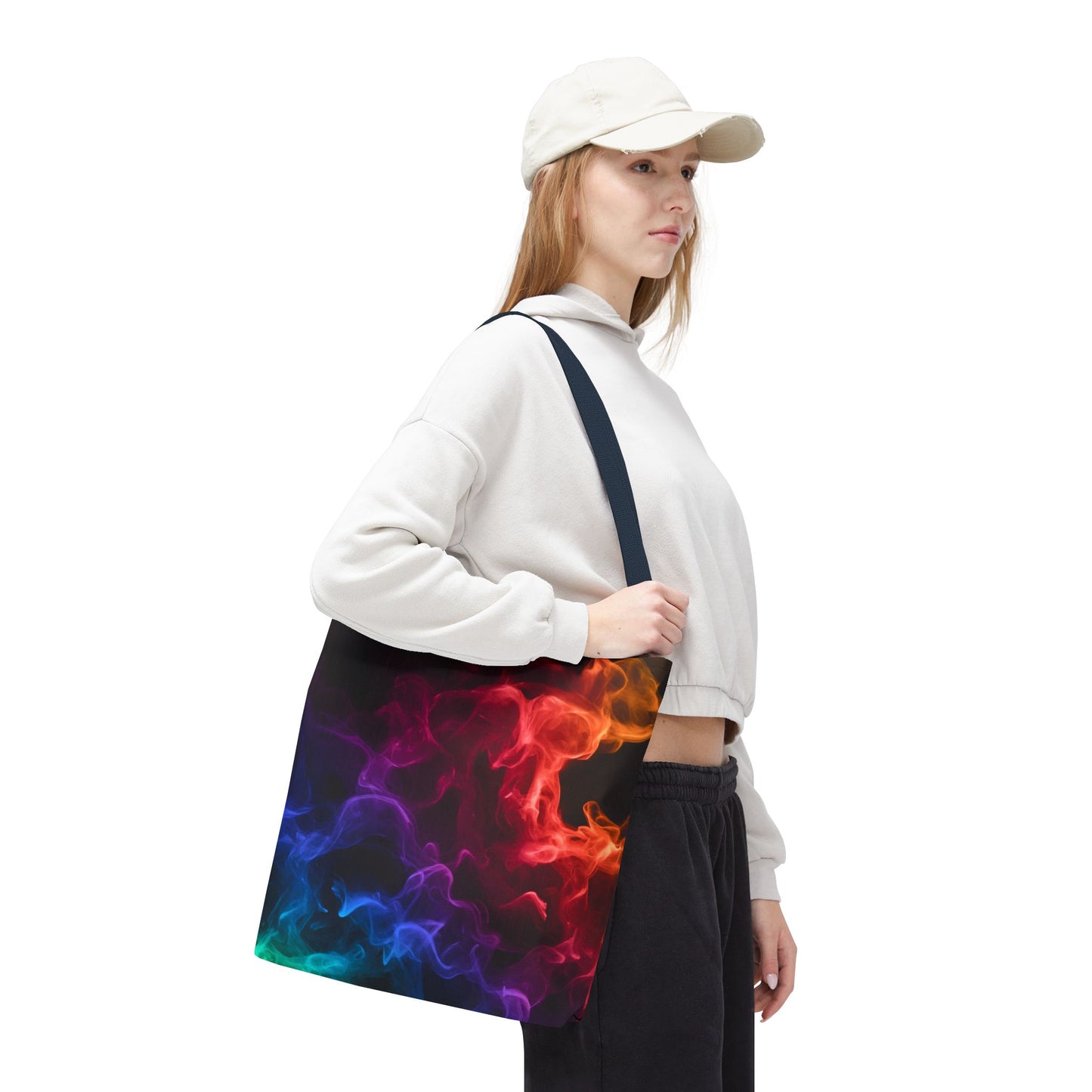 Chromatic Ember Tote Bag, Colorful Smoke Art Design With Red, Blue, And Orange Hues, Abstract Reusable Tote For Artists, Gifts, And Everyday Use