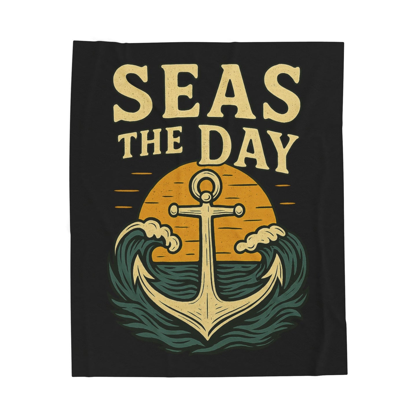 Seas the Day Blanket – Nautical Anchor Throw, Coastal Fleece Blanket, Ocean Sunset Gift