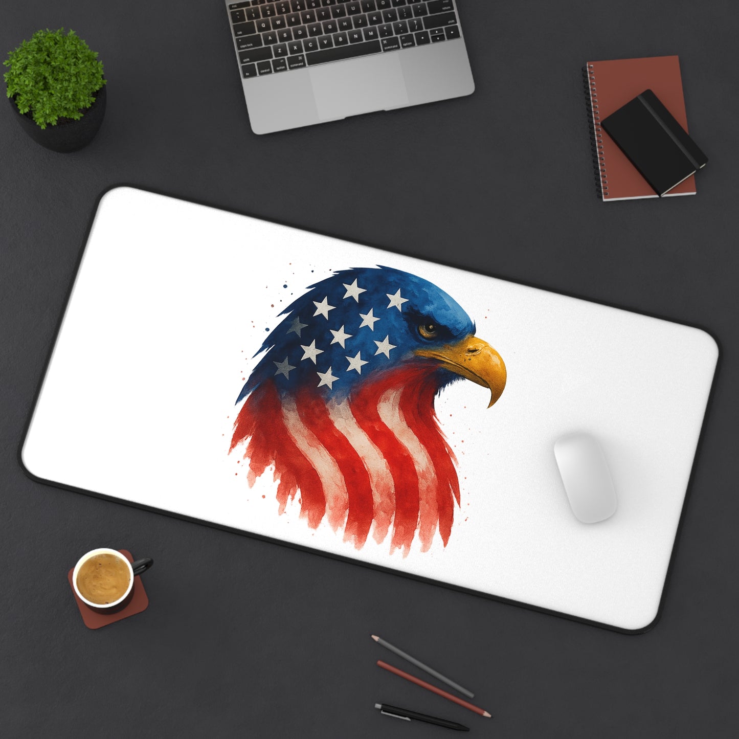 Patriotic Eagle Desk Mat USA Flag Gaming and Office Extended Mouse Pad - Bald Eagle Art Gift for Veterans, 4th of July, Memorial Day