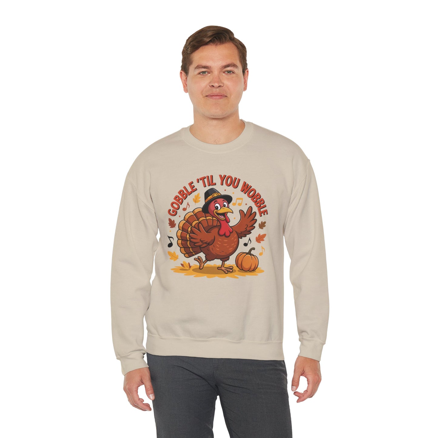 Gobble Til You Wobble Sweatshirt, Funny Cartoon Turkey Thanksgiving Crewneck, Dancing Turkey Fall Pullover, Cozy Friendsgiving Holiday Top