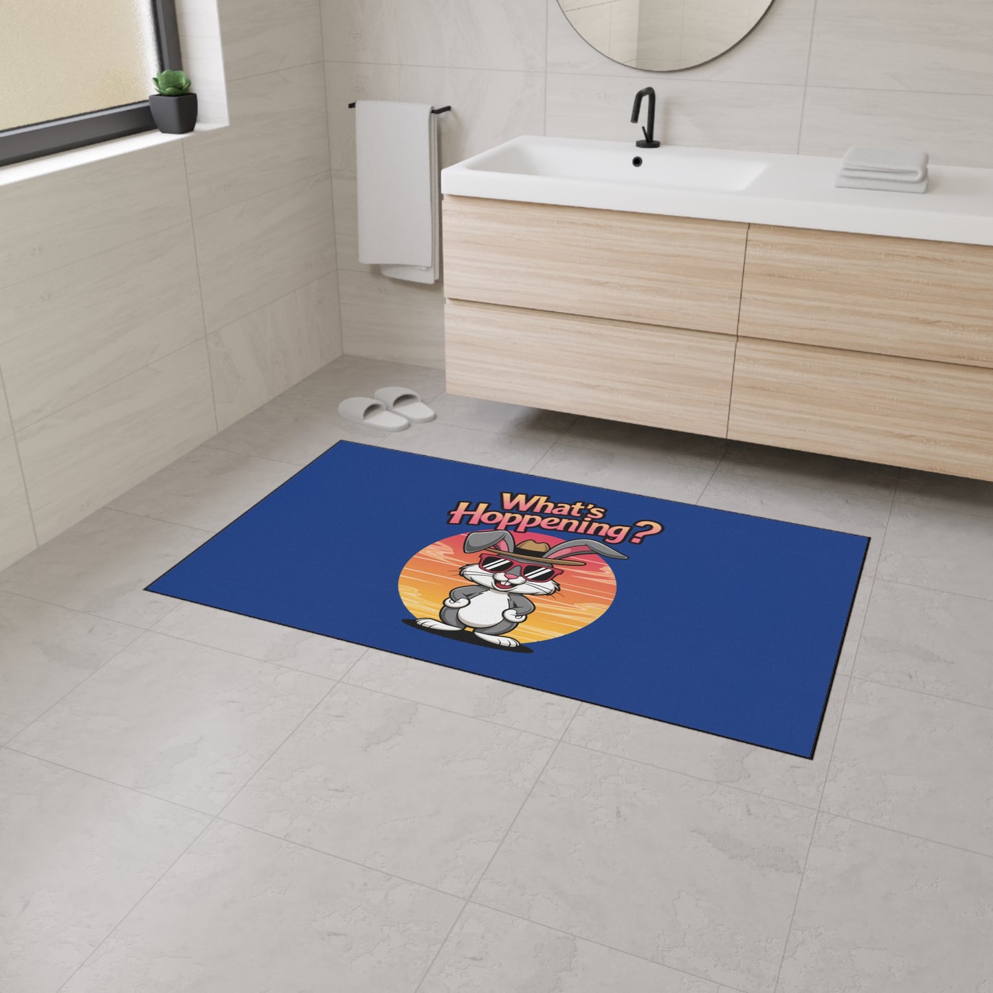 Funny 'What's Happening?' Rabbit Heavy Duty Floor Mat - Stylish Home Decor