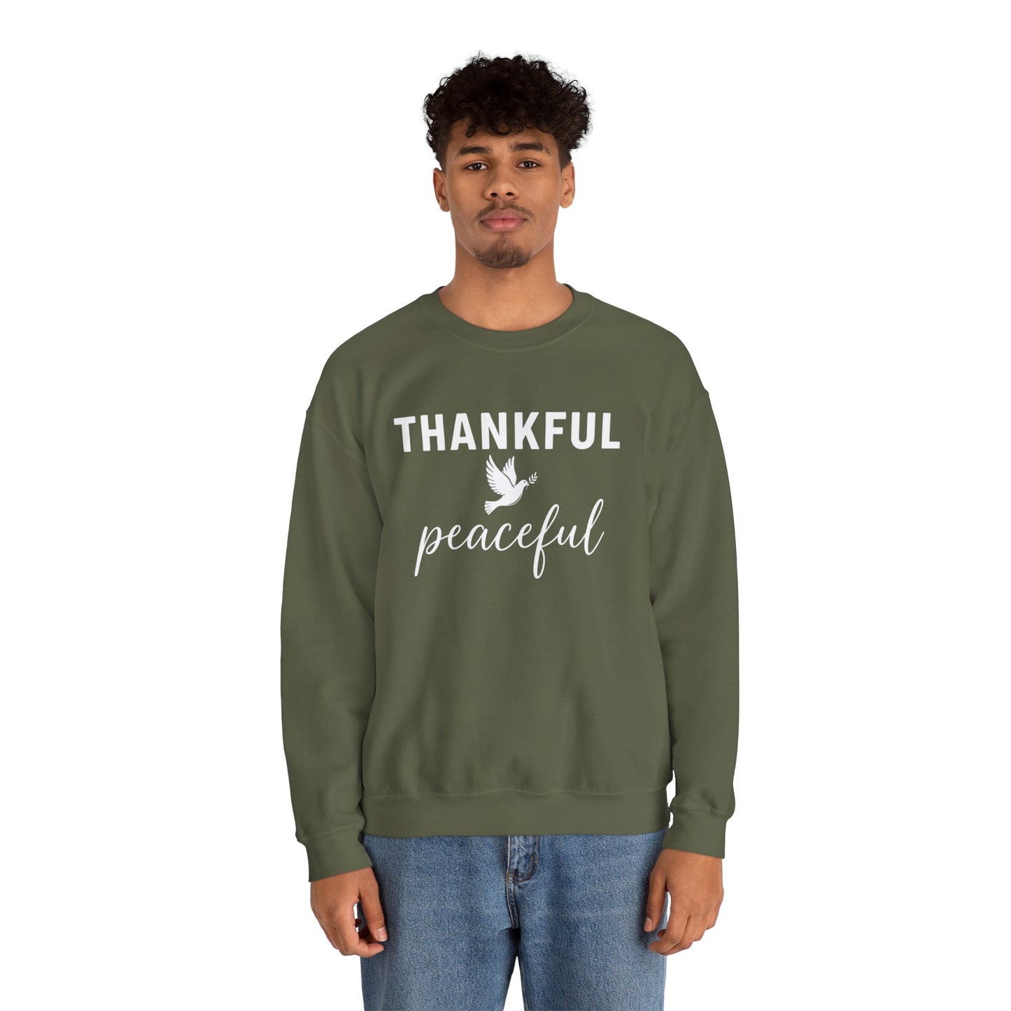 Thankful Peaceful Sweatshirt, Inspirational Quote Crewneck, Positive Message Sweater, Gratitude Gift, Cozy Faith Based Pullover