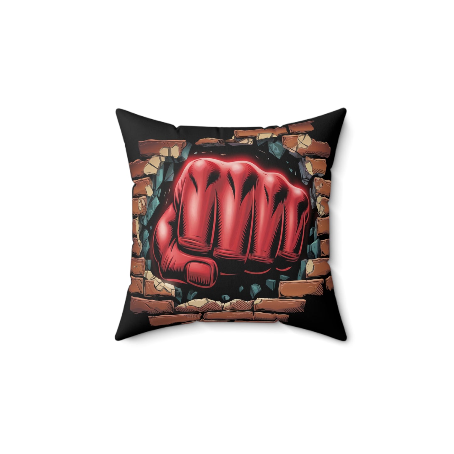 Pillow - Red Fist Smashing Through Brick Wall Design