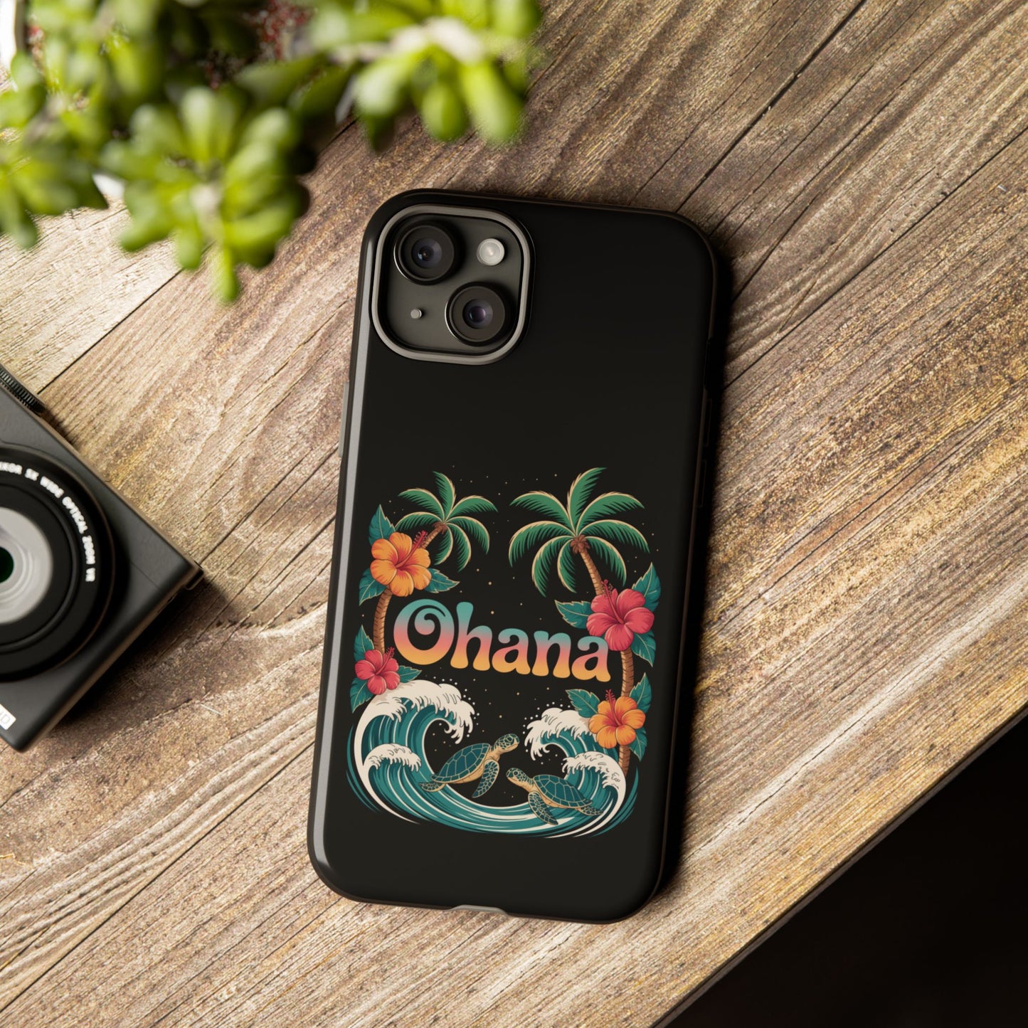 Tropical Ohana iPhone Case - Beach Vibes Cover with Palms, Hibiscus and Turtles - Rugged and Glossy Summer Phone Protector
